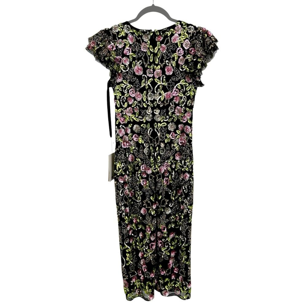 Mac Duggal Black Floral Embellished Flutter Cap Sleeve Dress Size 2 - Picture 11 of 12